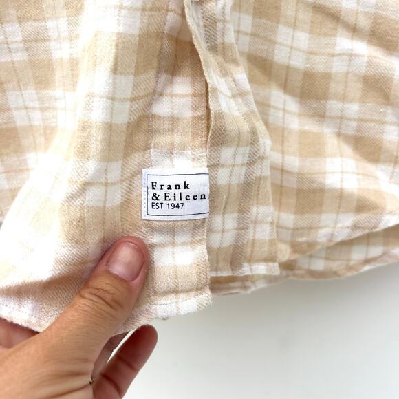 Frank & Eileen Barry Woven Linen Button Up Sand Plaid XS Tan Shirt Button Down - Picture 6 of 8